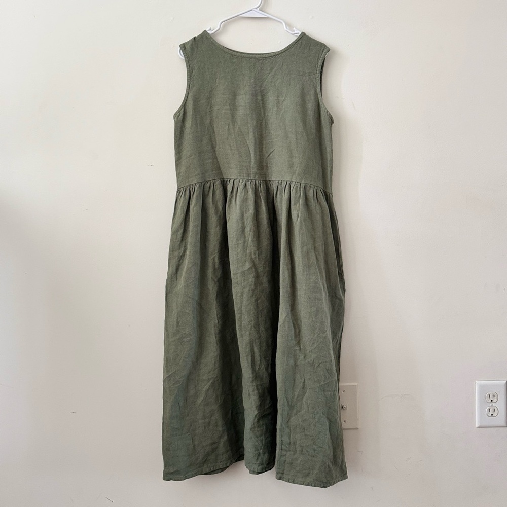Menique Women’s Linen Shift Dress NWT Olive Green Dress